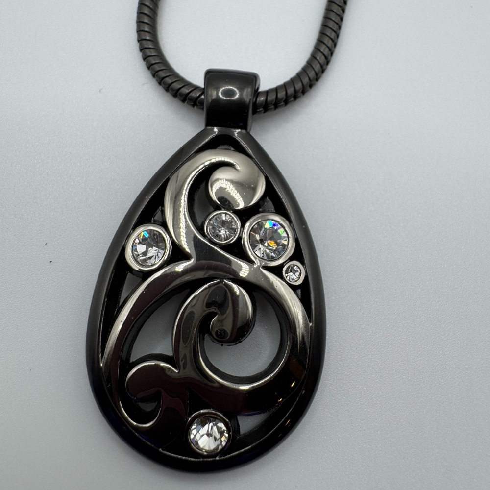 Brighton Black Teardrop Pendant Necklace with Clear Crystals